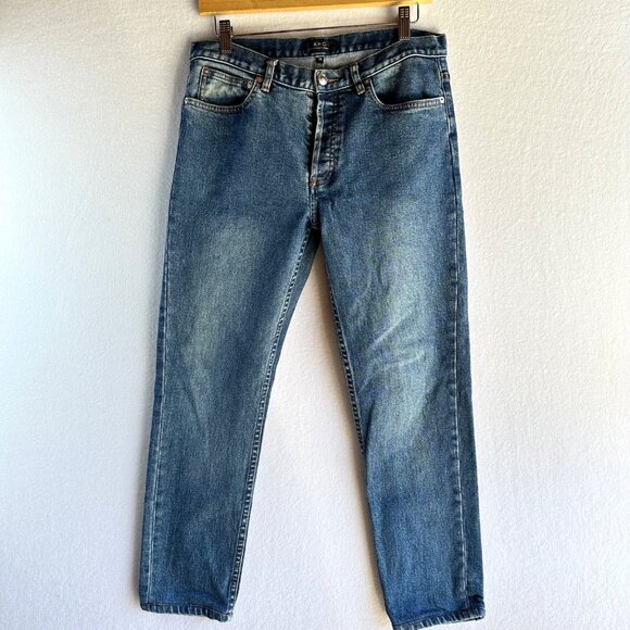 APC A.P.C. Petit New Standard Mens Jeans 30x26 Light Wash Blue Denim Button Fly - Picture 1 of 11